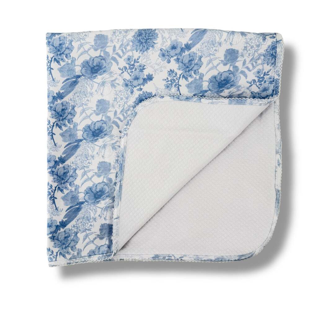 Edgehill Collection Blue Floral Toile Victorian Blanket 29" x 29" Reversible